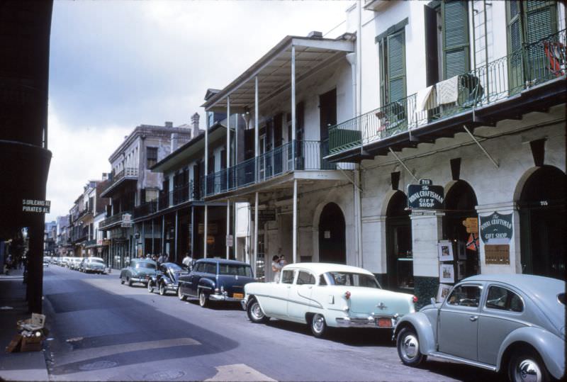 French Quarter Street with cars, New Orleans, 1956.