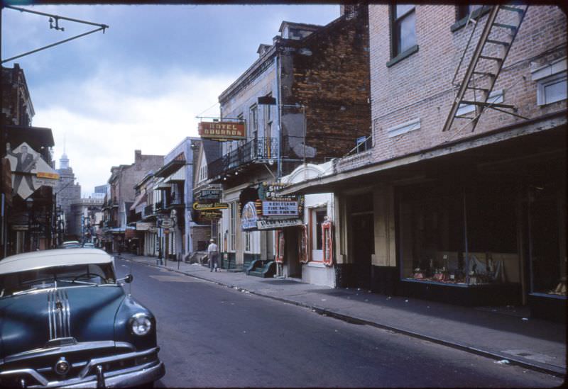 Hotel Bourbon and Blue Note Lounge on Bourbon Street, New Orleans, 1956.