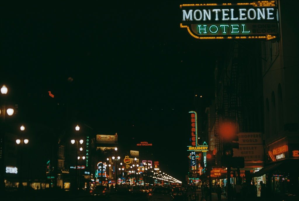 A view of Canal Street at night, New Orleans, 1959.