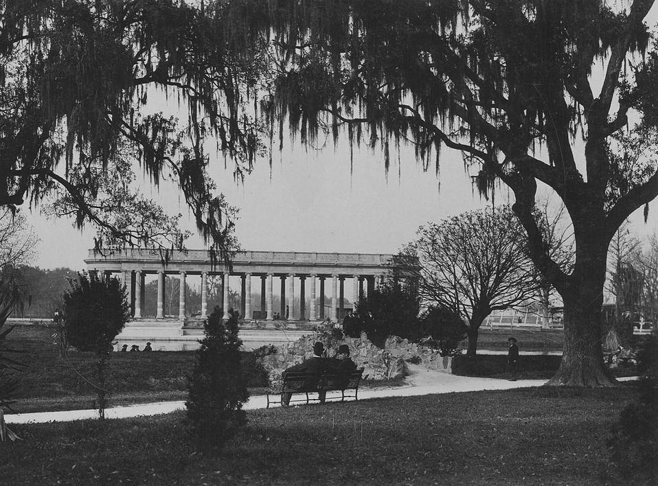 A view of a pavilion in City Park, City Park, an urban public park in New Orleans, 1950s