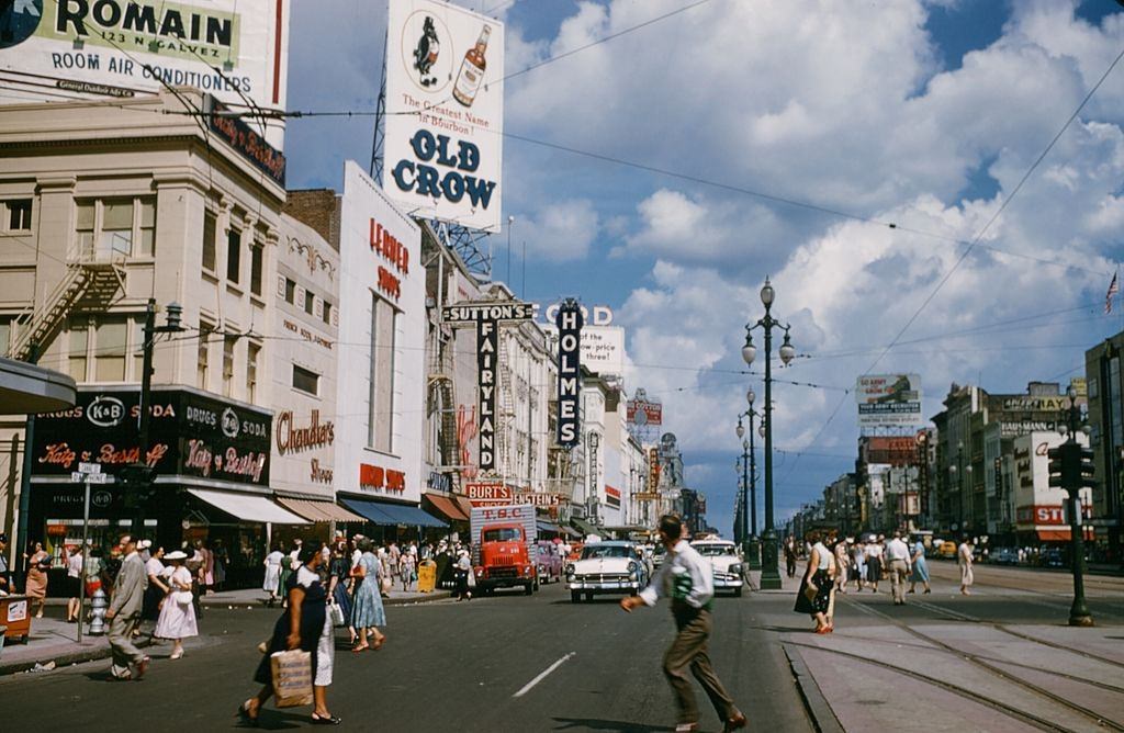 A street view of Canal street in New Orleans, 1957