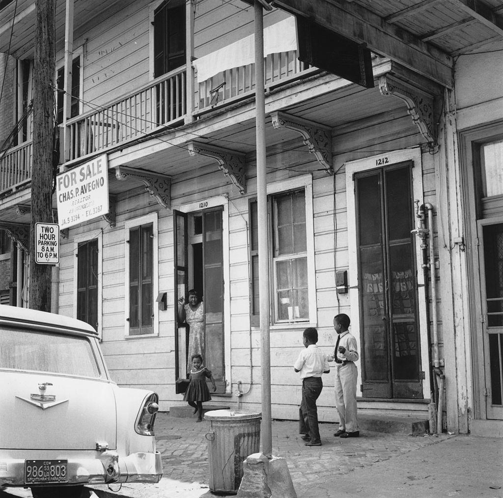 A row of houses on Bienville Street in the old red light district of Storyville, New Orleans, 1955.