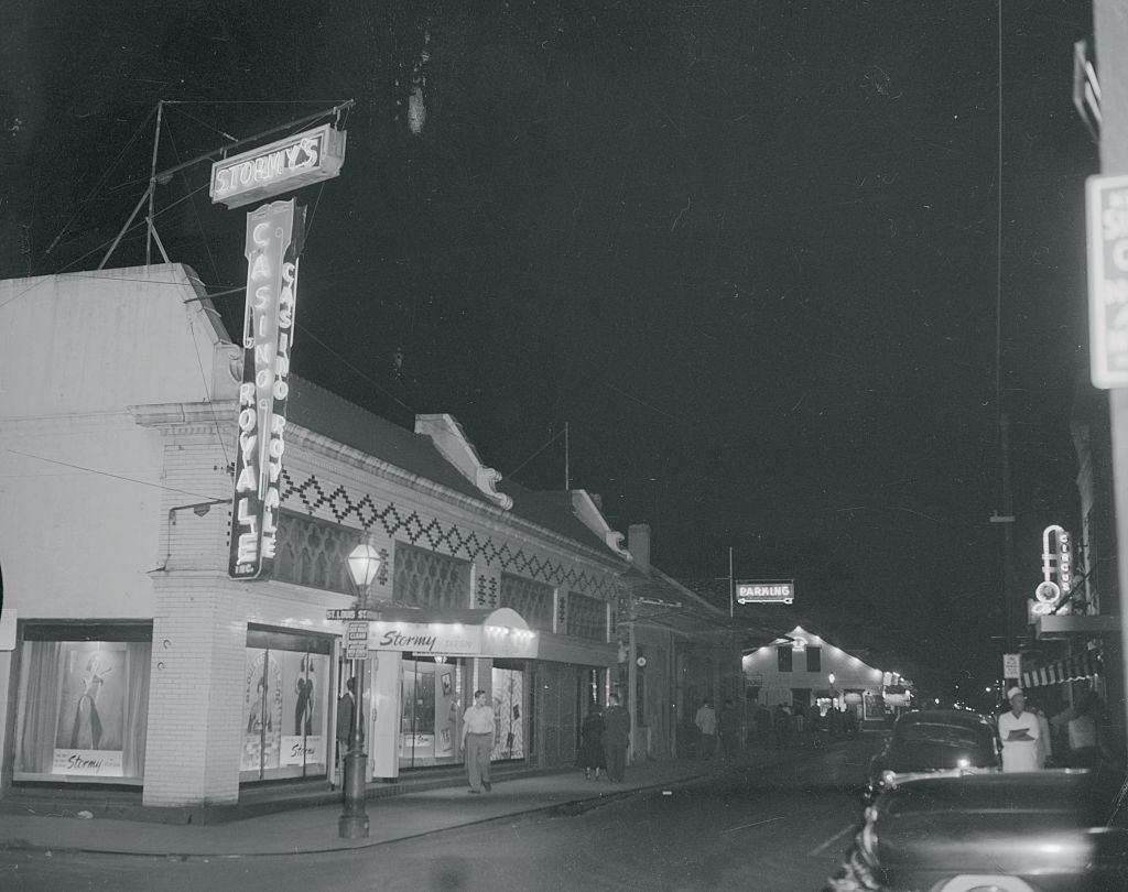 Sidewalk and Signs over Casino, New Orleans, 1950s