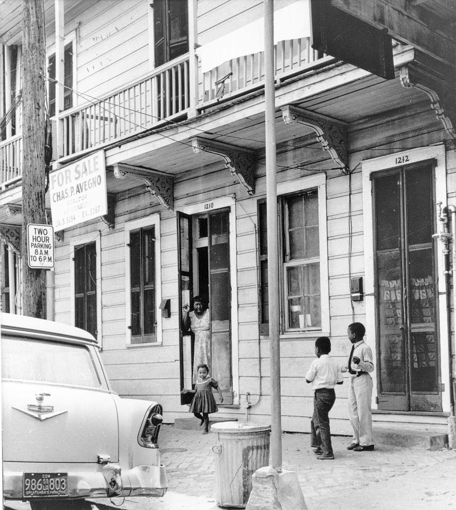 Bienville Street across Basin Street from the French Quarter, adjacent to the Iberville public housing project, 1950s