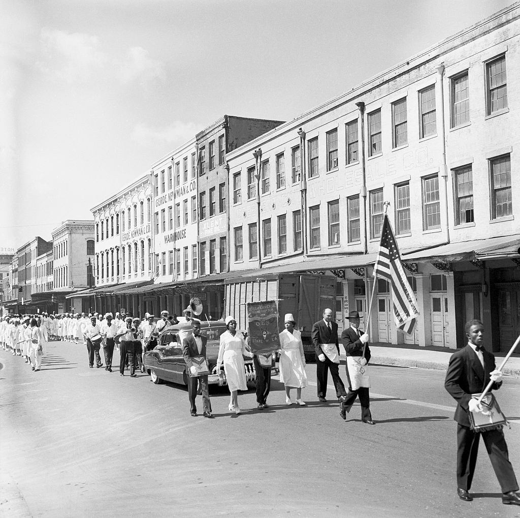 A parade of the Daughters of the Universal Chapter of the Order of the Eastern Star, a charitable organization, in New Orleans, 1955.