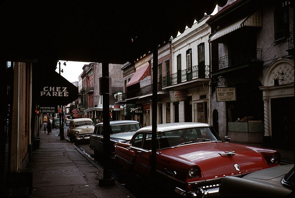 Exterior of Bourbon Street on May 16, 1957 in New Orleans, Louisiana.