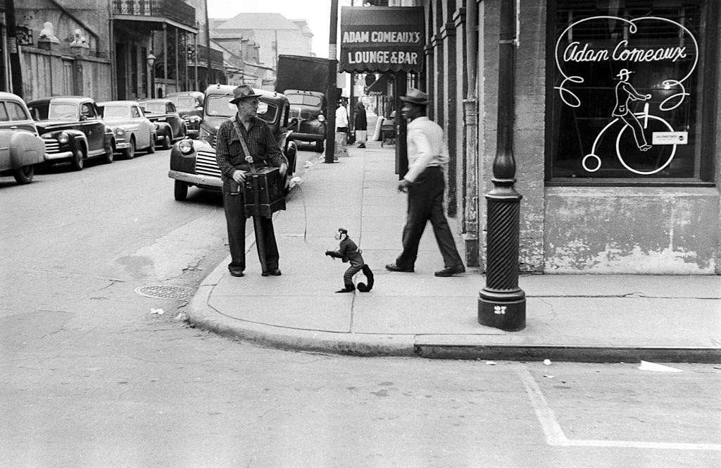 Street Musician With His Monkey, New Orleans, 1953