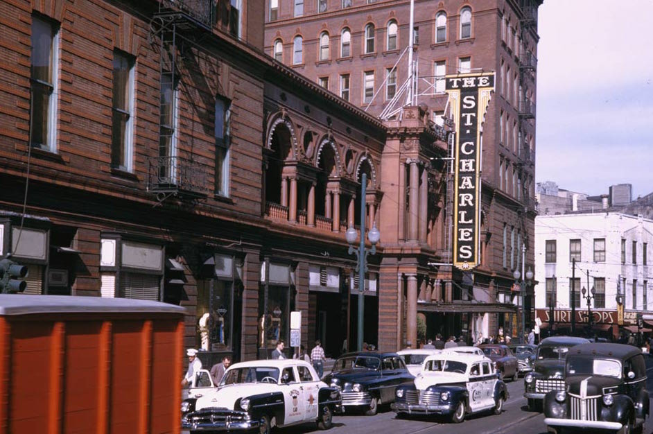St. Charles hotel on St. Charles at Gravier, New Orleans, 1951.