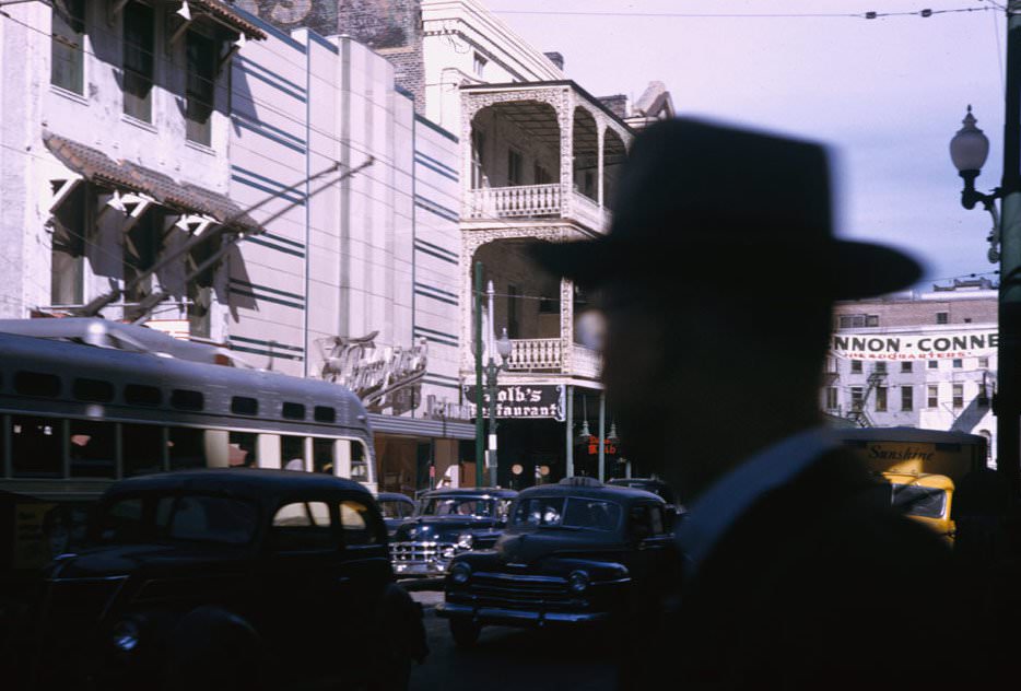 Pedestrian crossing St. Charles Street, New Orleans, 1951.