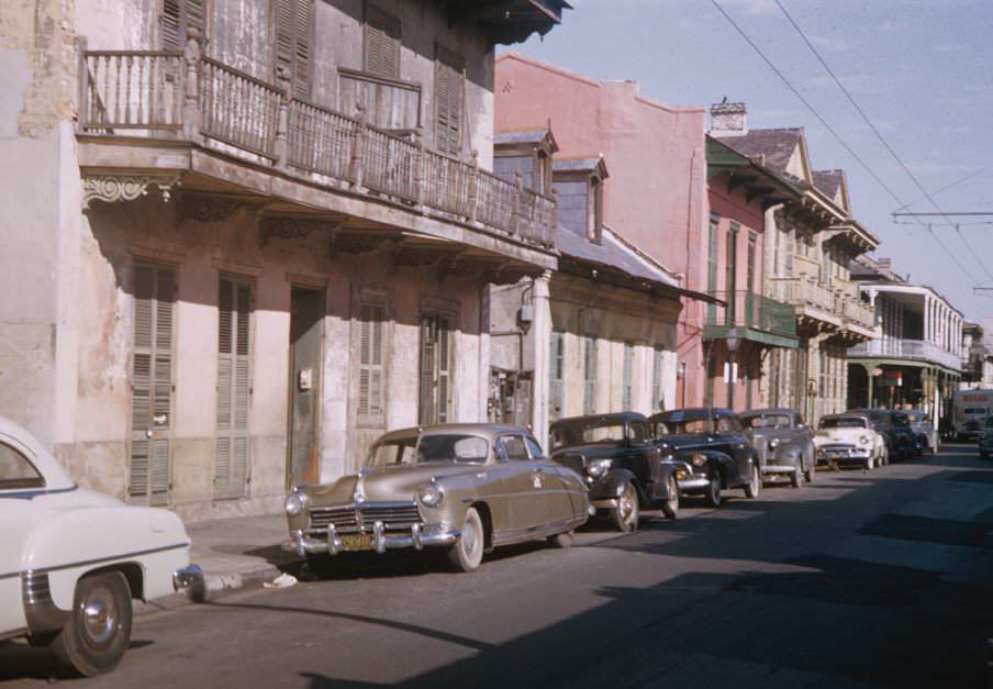 600 block of Dauphine from St. Louis Street in the morning, New Orleans, 1951.
