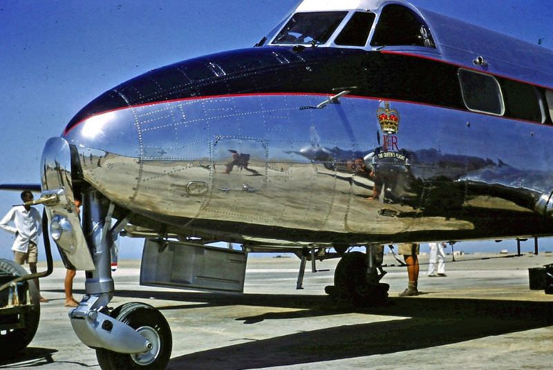 De Havilland DH114 Heron CC.4 XM296, of the Queen''s Flight at RAF Masirah, Oman, 1959