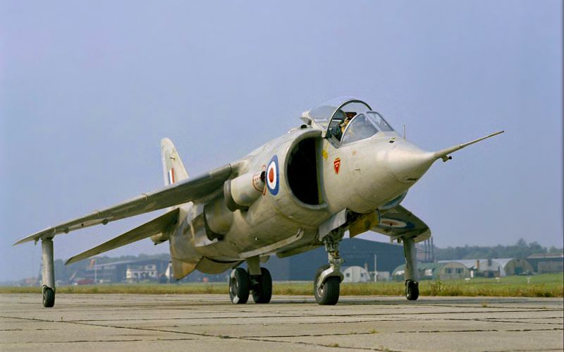 A Hawker Siddeley P.1127 'Kestrel' after landing vertically on the test pad at Dunsfold, 1960