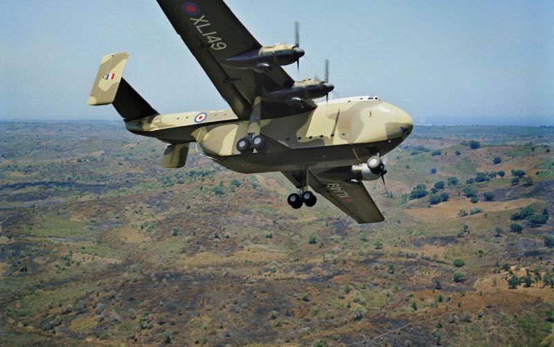 Blackburn Beverley (XL149) of No. 30 Squadron RAF in flight over the Kenyan bush, 1961