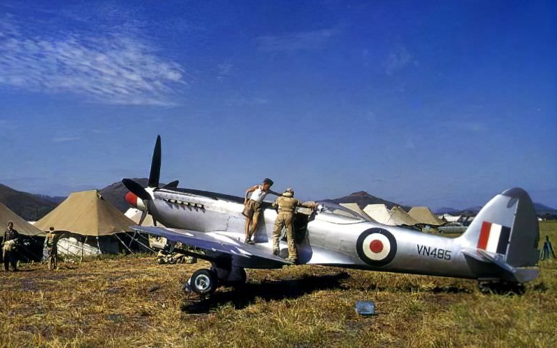 The Mk.24 was the final variant of the Spitfire and this particular aircraft, built in 1947 (registration VN485), saw RAF service in Hong Kong with 80 Sqdn, 1953
