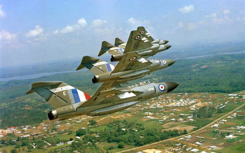 Four Gloster Javelin FAW.9Rs of No. 64 Squadron seen during an air-defence patrol over Malaysia, May 1967