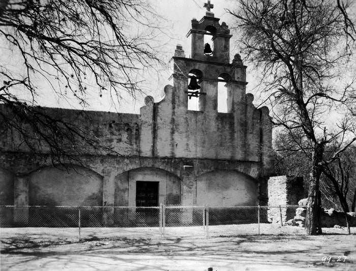 Belfry and entrance to church, Mission San Juan Capistrano, 1927