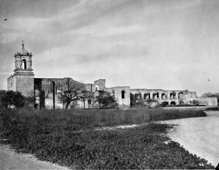 Exterior of church and convento at Mission San Jose, San Antonio, 1927