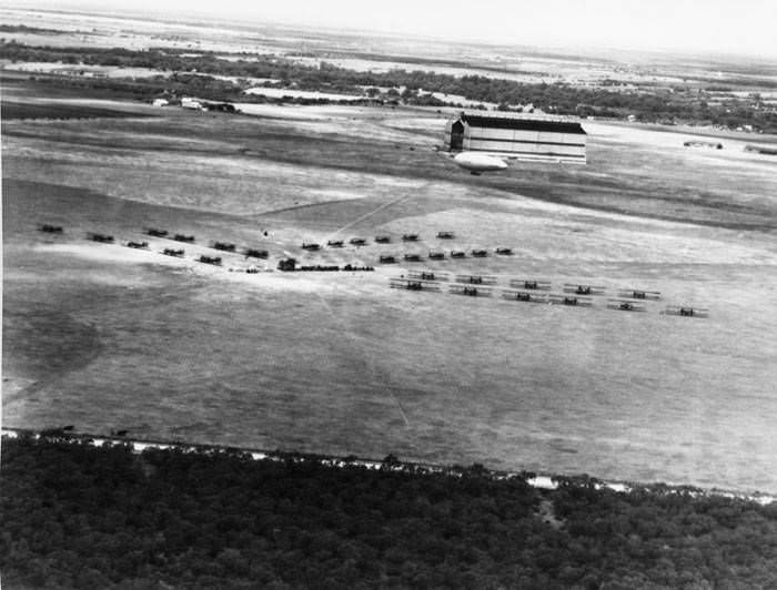 Aerial view of Martin MB-2 bombers and other aircraft at Brooks Field, 1927