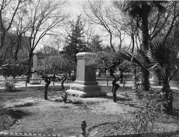 Granite monument marking the site of Ben Milam's grave, Milam Park, San Antonio, 1927