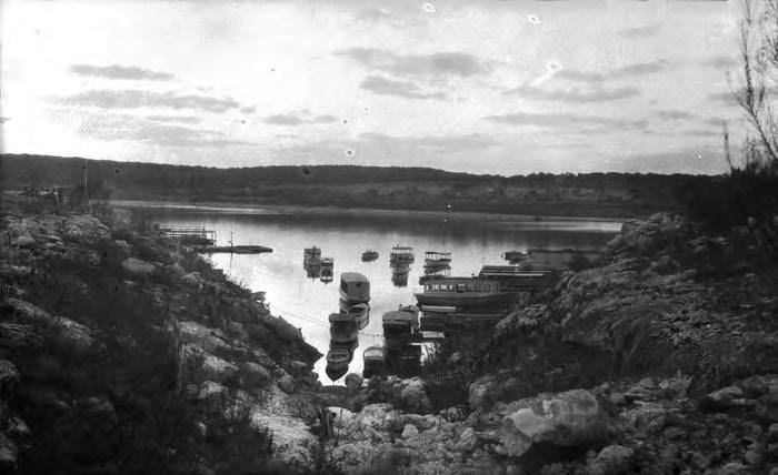 Boats in cove at Medina Lake, 1927