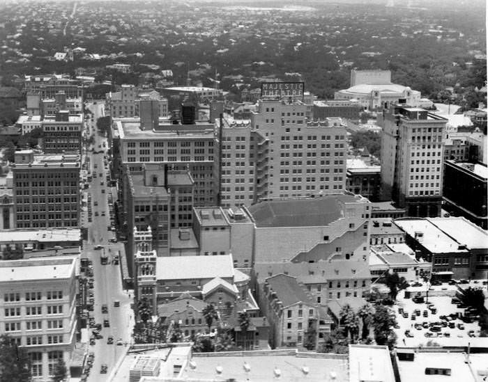 Bird's-eye view of North St. Mary's Street from Smith-Young Tower, San Antonio, 1929