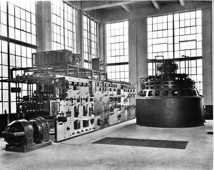 Interior of light and power plant at Landa Industries, New Braunfels, 1920s