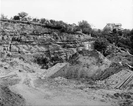 Limestone cliff beside Olmos Dam construction site, 1926