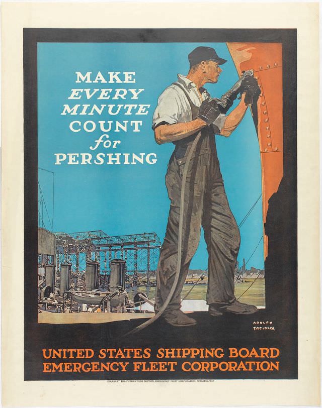 A man working a ship for the United States Shipping Board Emergency Fleet Corp