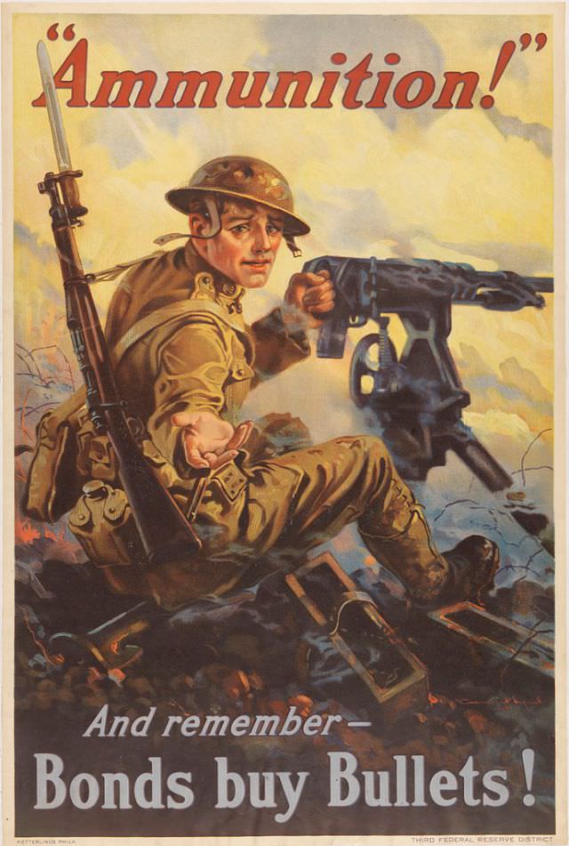 A soldier operating a machine gun holds a hand out towards the viewer