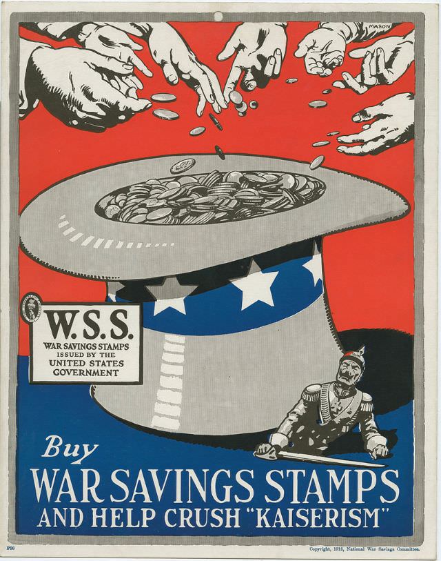 Poster encourages people to buy War Saving Stamps, used by the U. S. Government to pay for World War I