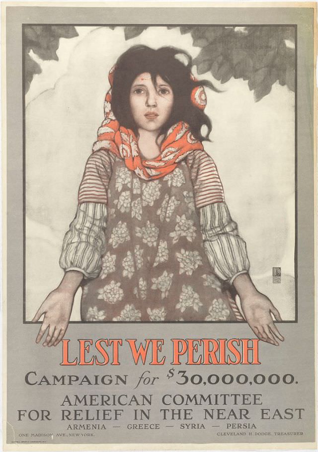 World War I poster that urges the American people to make contributions to help Armenians and Syrians in distress