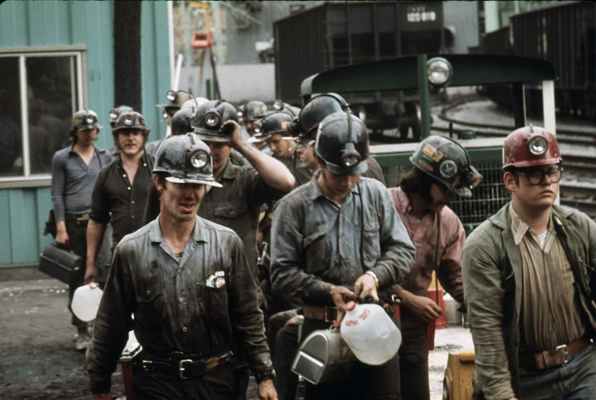Miners Line Up to Go Into the Elevator Shaft at the Virginia-Pocahontas Coal Company Mine #4 near Richlands, Virginia.