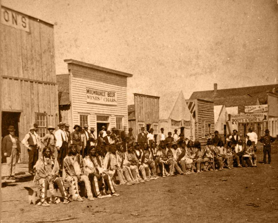 Group portrait of scouts and Indians,circa 1865