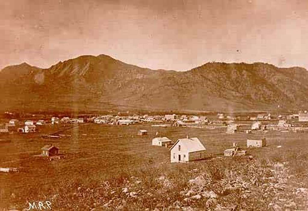 Early photo of Boulder Looking West, 1870