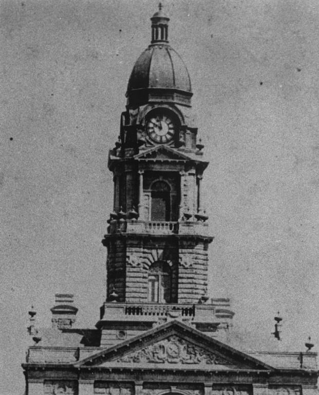Clock tower of the Tarrant County courthouse, 1896