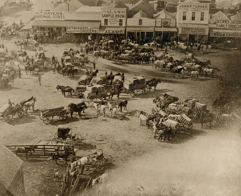 Tarrant County courthouse on Market Day in Fort Worth, 1875