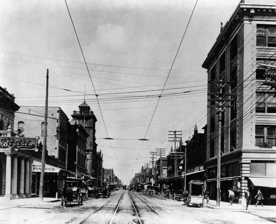 Downtown Fort Worth, Texas at Houston Street and 8th Street, looking north, 1885