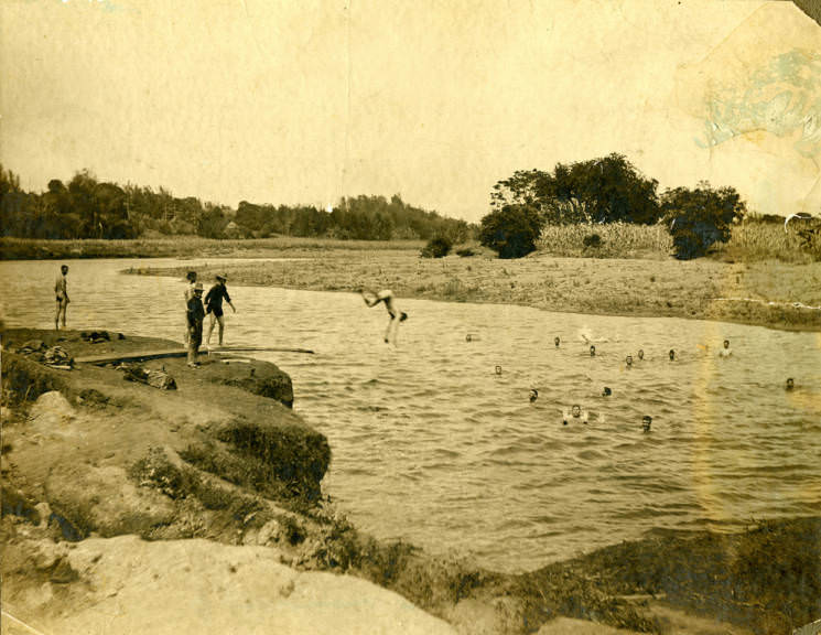Troops Swim in a River, 1899