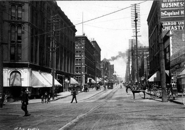 2nd Ave. looking north from Yesler Way, Seattle, 1899