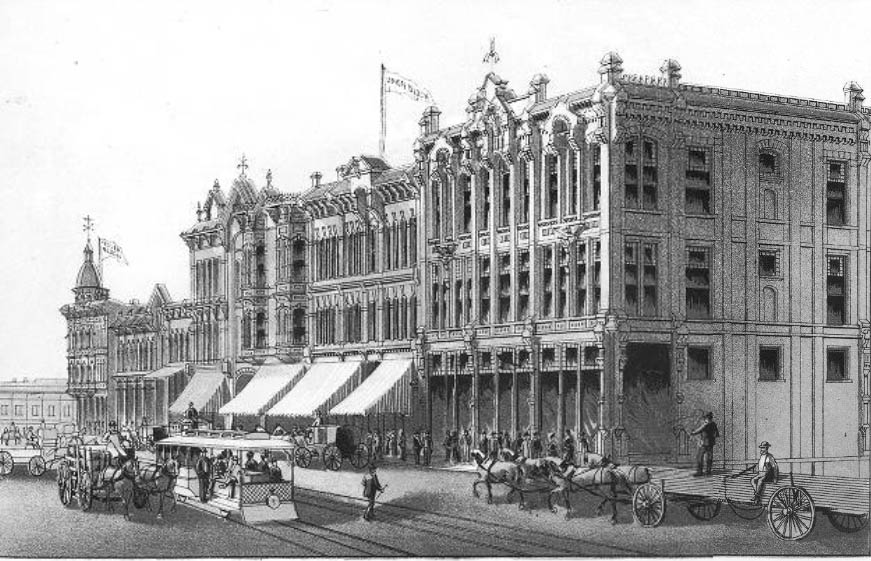 1st Ave. from Columbia St. showing the Union Block, 1888