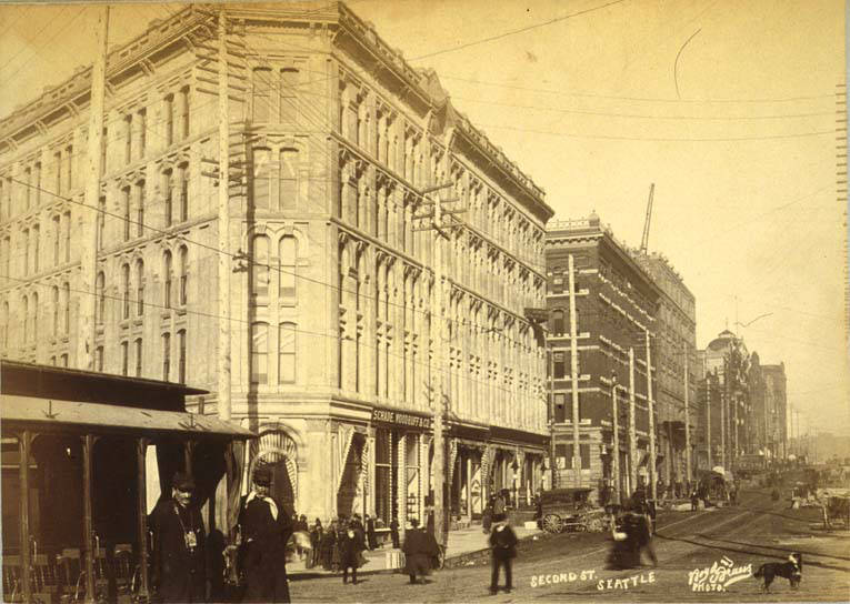 Looking north on 2nd Avenue from Yesler Way, Seattle, Washington, 1890