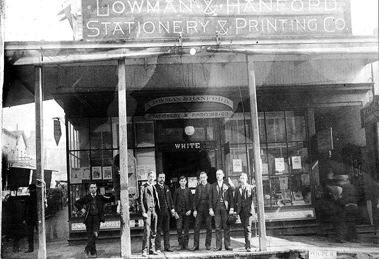 Lowman and Hanford Stationery and Printing Co. store, 1885