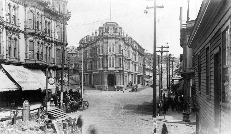 Occidental Hotel between James St. and Yesler Way, 1885