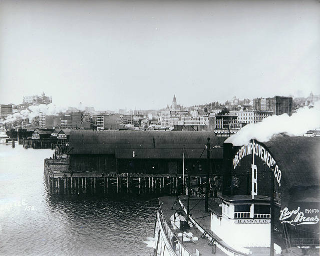 Panorama of the waterfront north from Main St., Seattle, 1892.