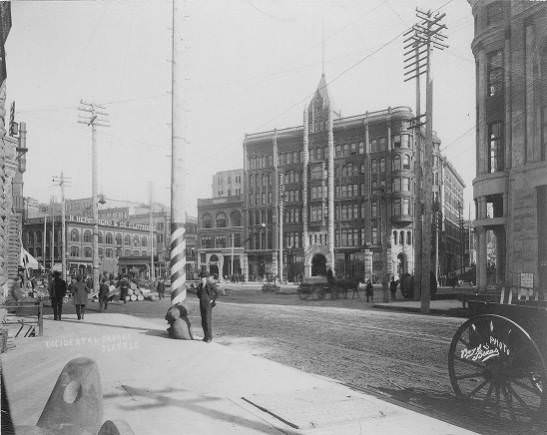 Pioneer Square showing the Pioneer Building, Seattle, 1891