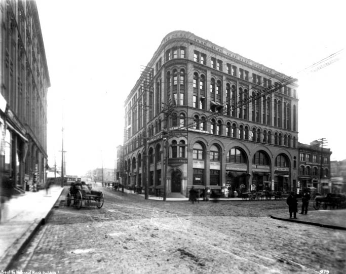 Seattle National Bank Building, southeast corner of Occidental Ave. and Yesler Way, 1898