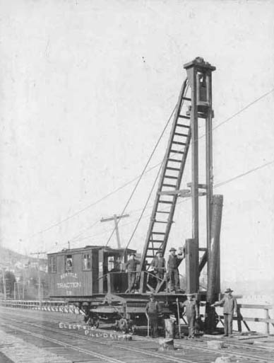 Seattle Traction Co. electric pile driver, 1899