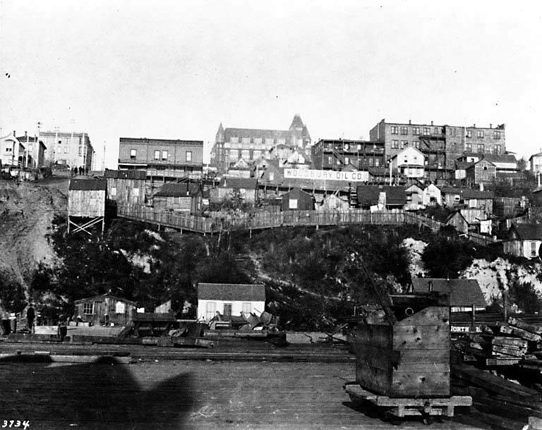 Seattle, looking east from the waterfront in the vicinity of Pike Street, 1898