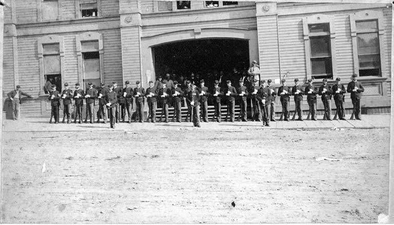 Washington National Guard in front of the old Armory Building, June 17, 1889