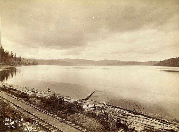 Tracks of the Seattle Lake Shore and Eastern Railroad, Lake Samamish, Washington, approximately 1891.